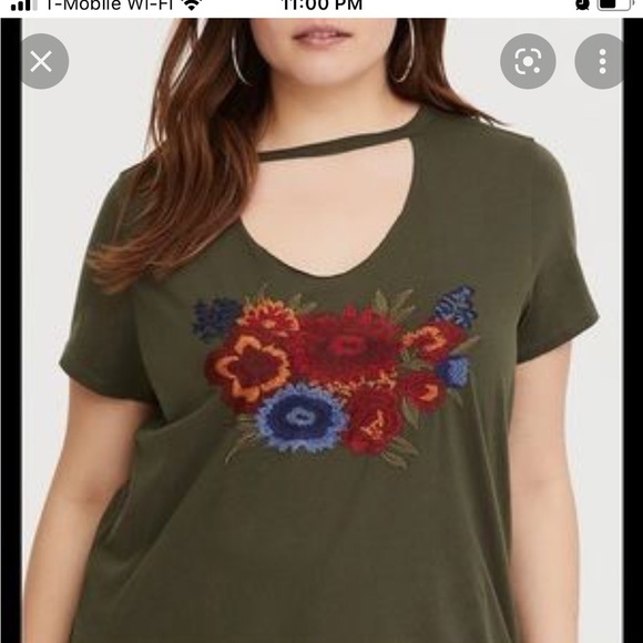 TORRID OLIVE EMBROIDERED CHOKER TEE - Picture 3 of 10